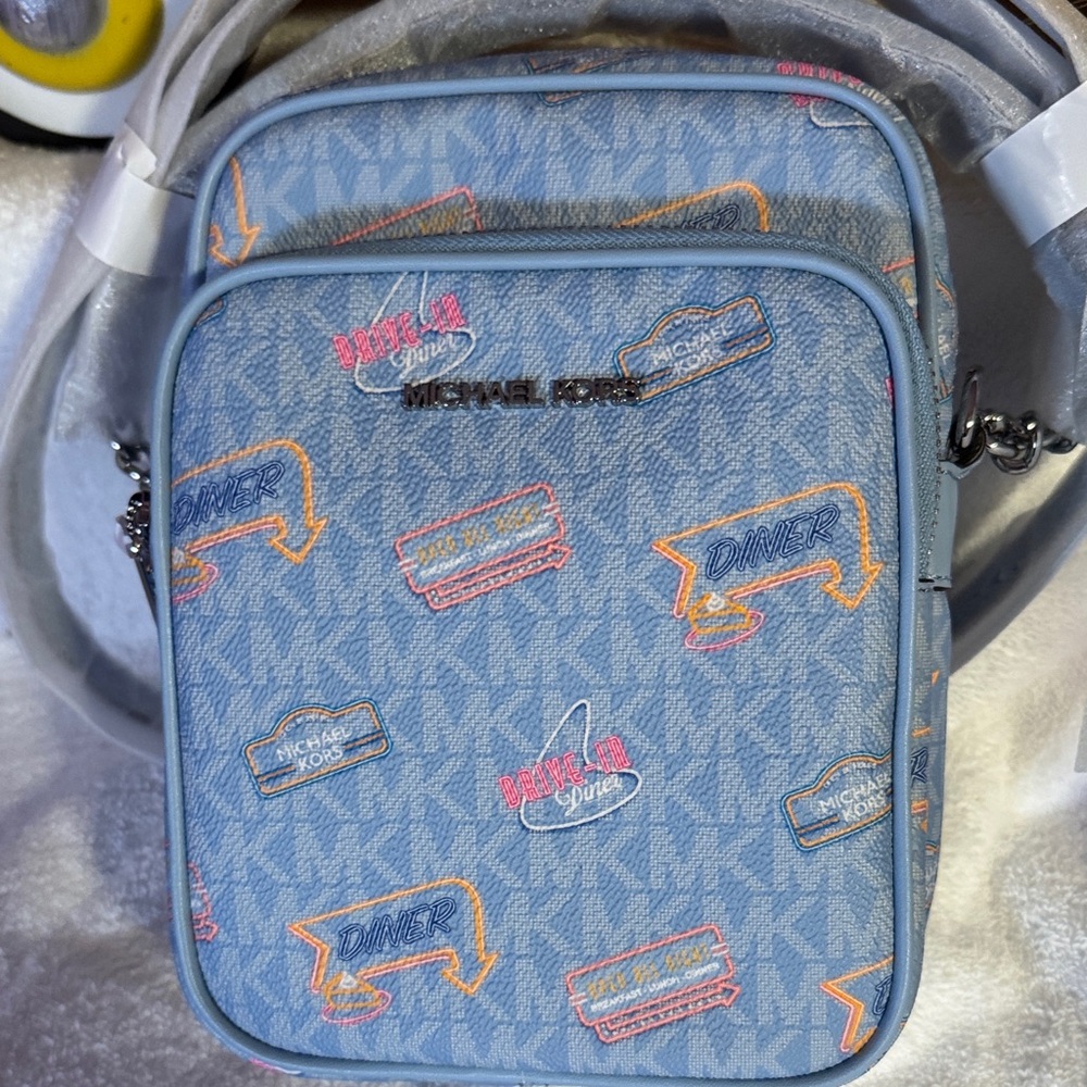 Michael Kors Blue and Orange Patterned Messenger Bag